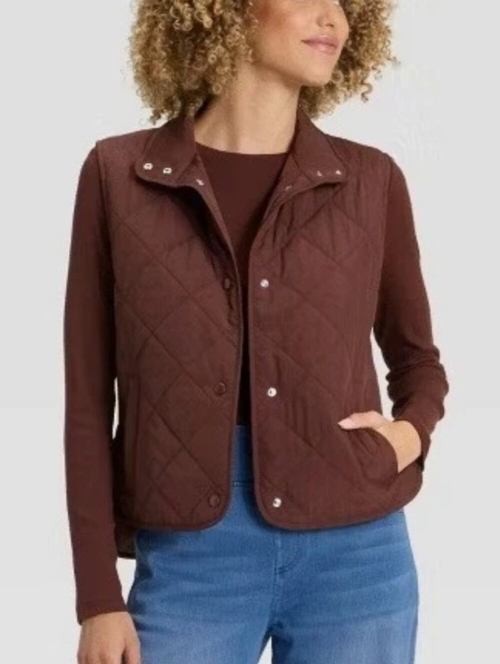 A New Day Button Snap Quilted Brown Women's Vest Size XS NWT